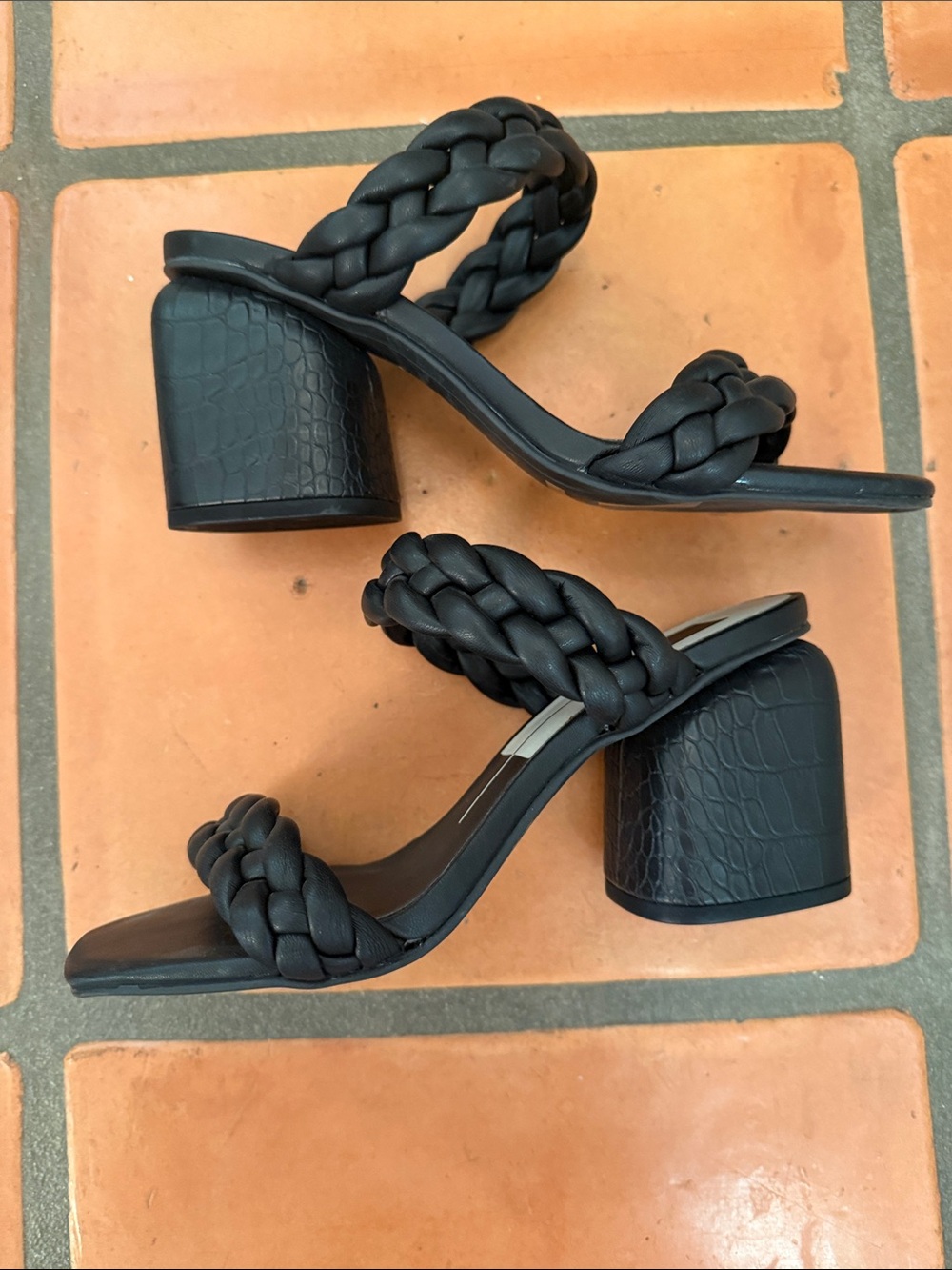 Dolce Vita Black Braided Double-Strap Block Heel Sandals